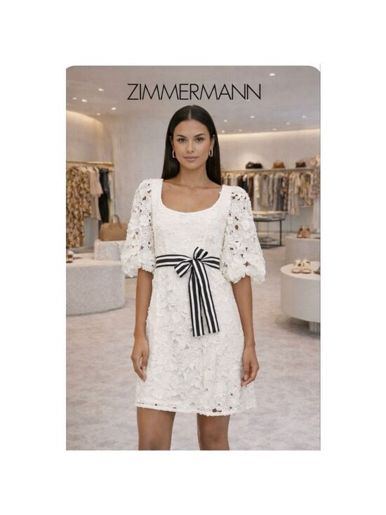 Zimmermann Dresses & Skirts - NWT Zimmermann Ivory Lace Mini Dress with Black Stripe Belt Size 3= US 8/10